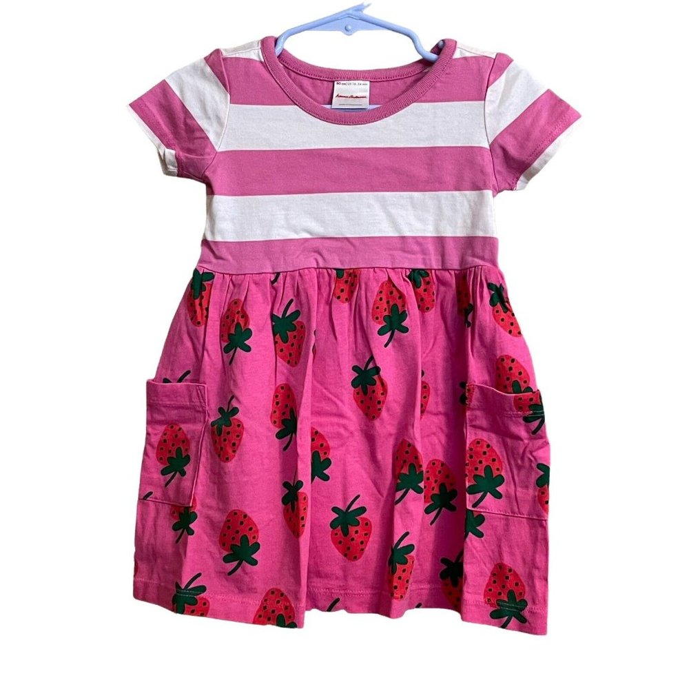 Hanna Andersson Girls Striped Strawberry Mixie Dress 2T 85CM Pink Summer NEW - Picture 4 of 12